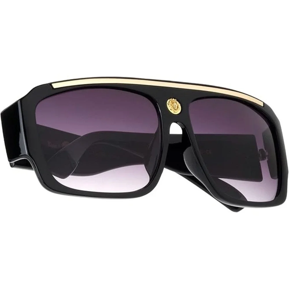 Women Oversized Black Square Lady Sunglasses Gold Black Gradient Lenses‎ Gafas